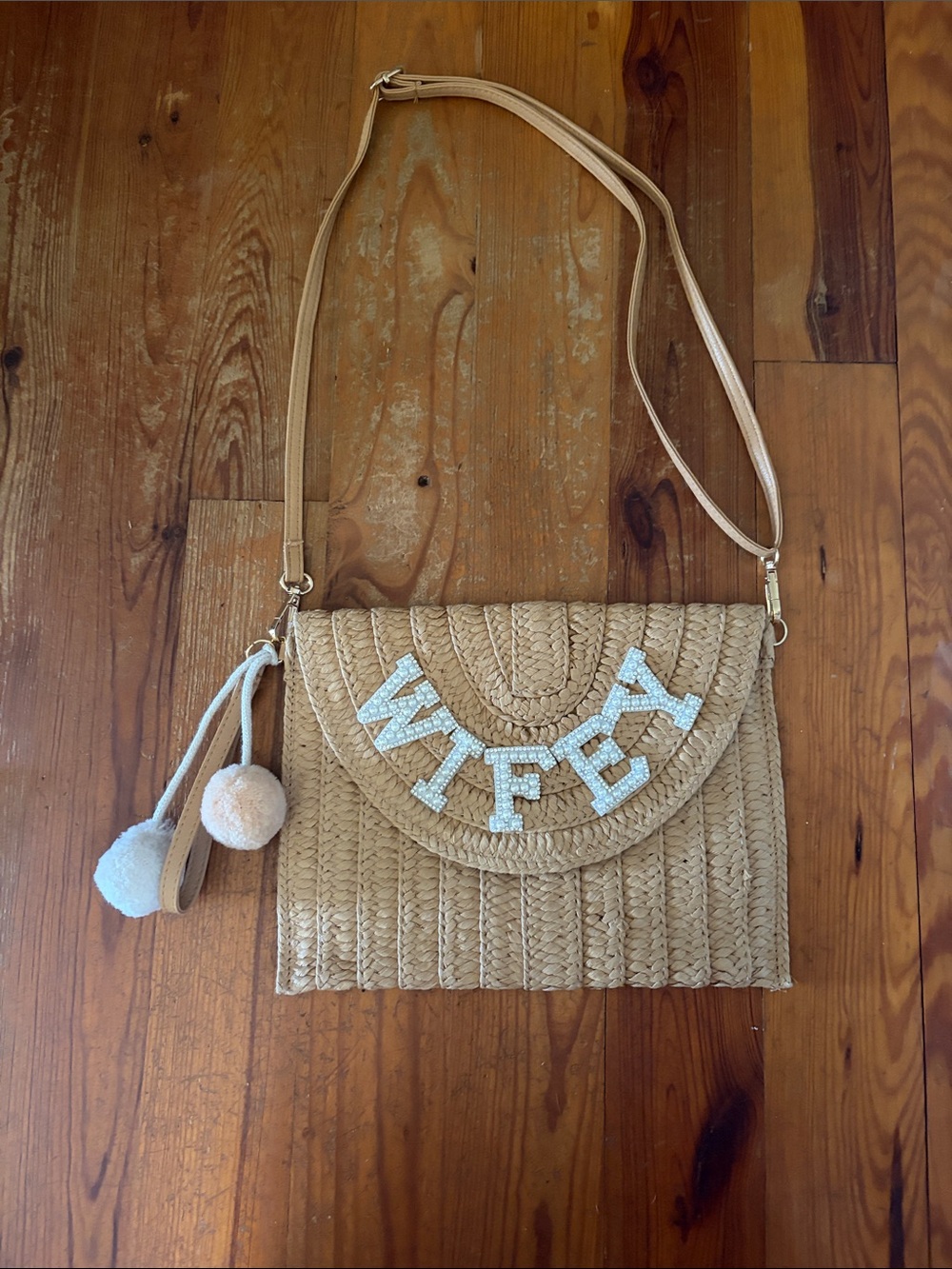Wifey Straw Crossbody Bag with Detachable Straps